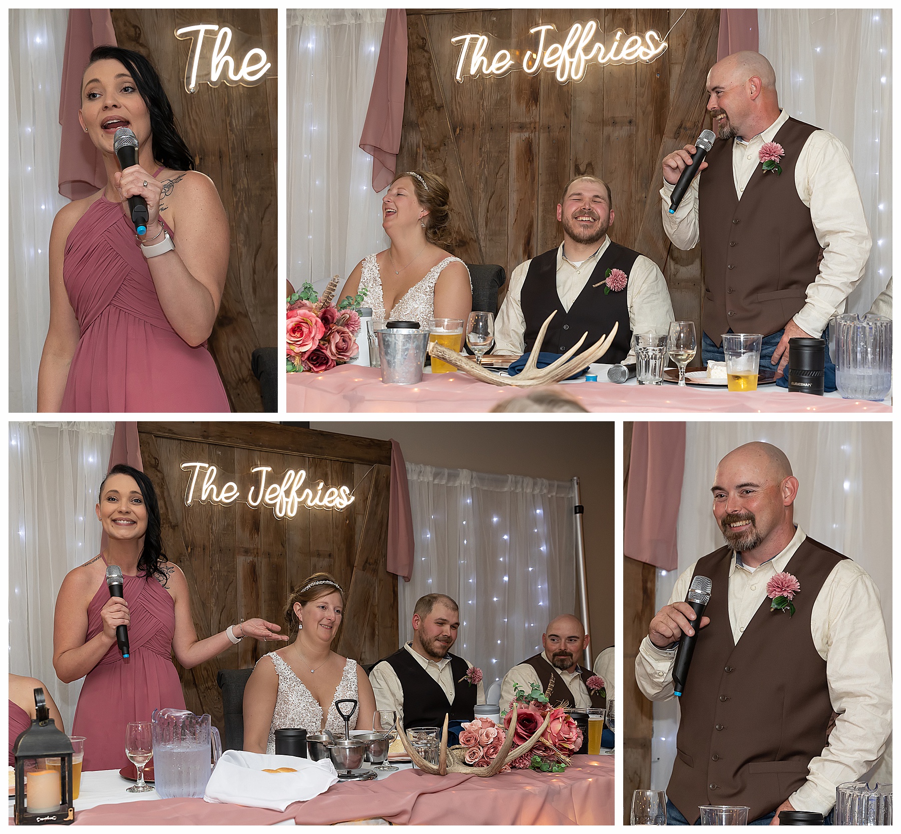 maid of honor and best man make speeches at wedding reception