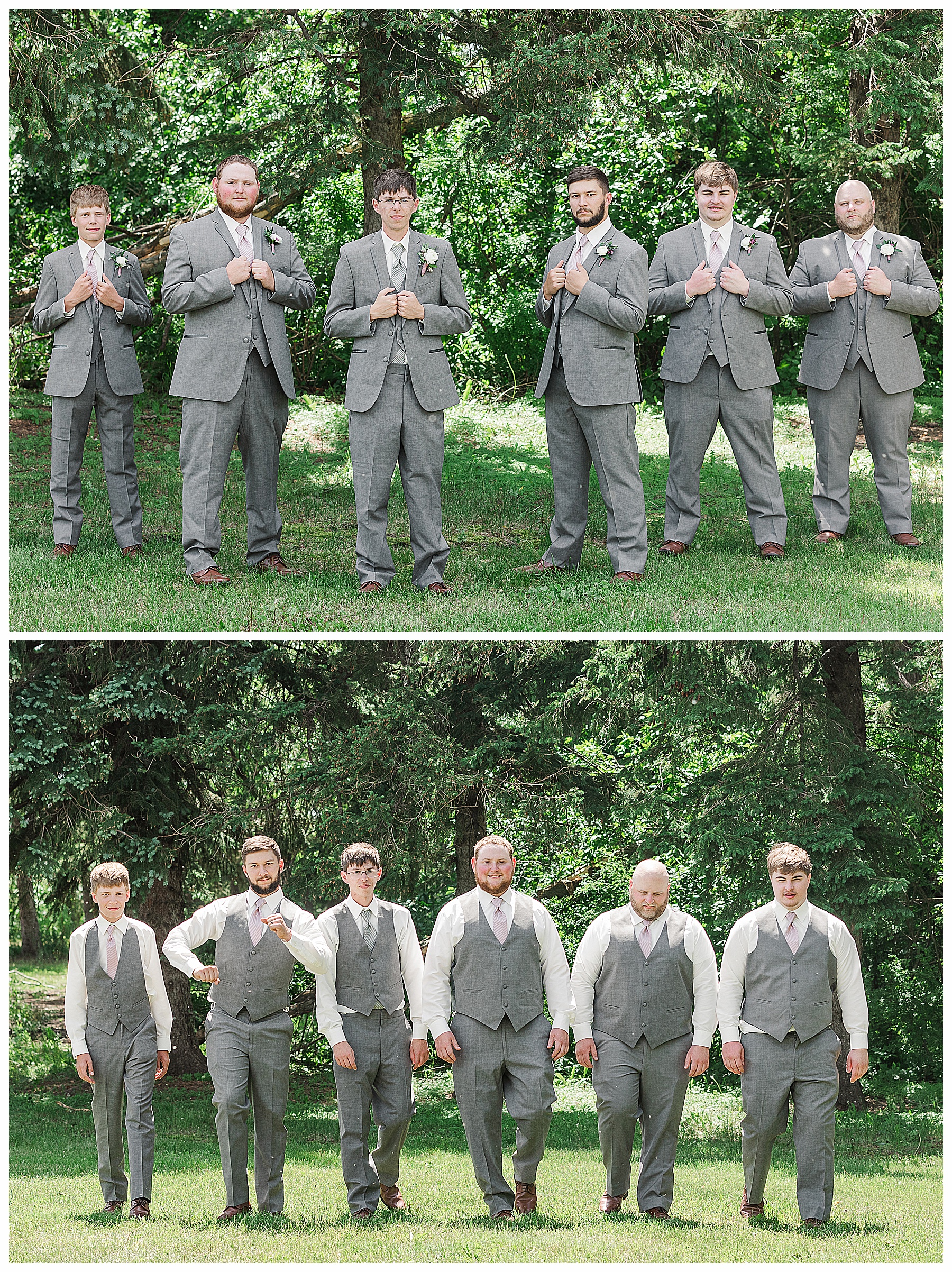 Groom and Groom's men wearing grey.  Bismarck wedding photos