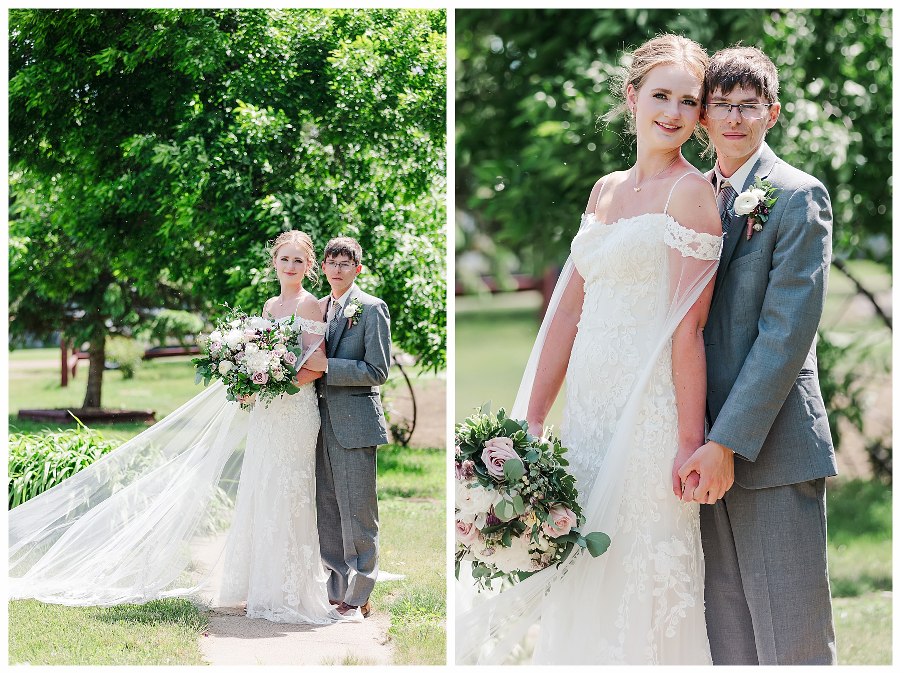 Bride and groom at grandparents farm.  North Dakota farm wedding
