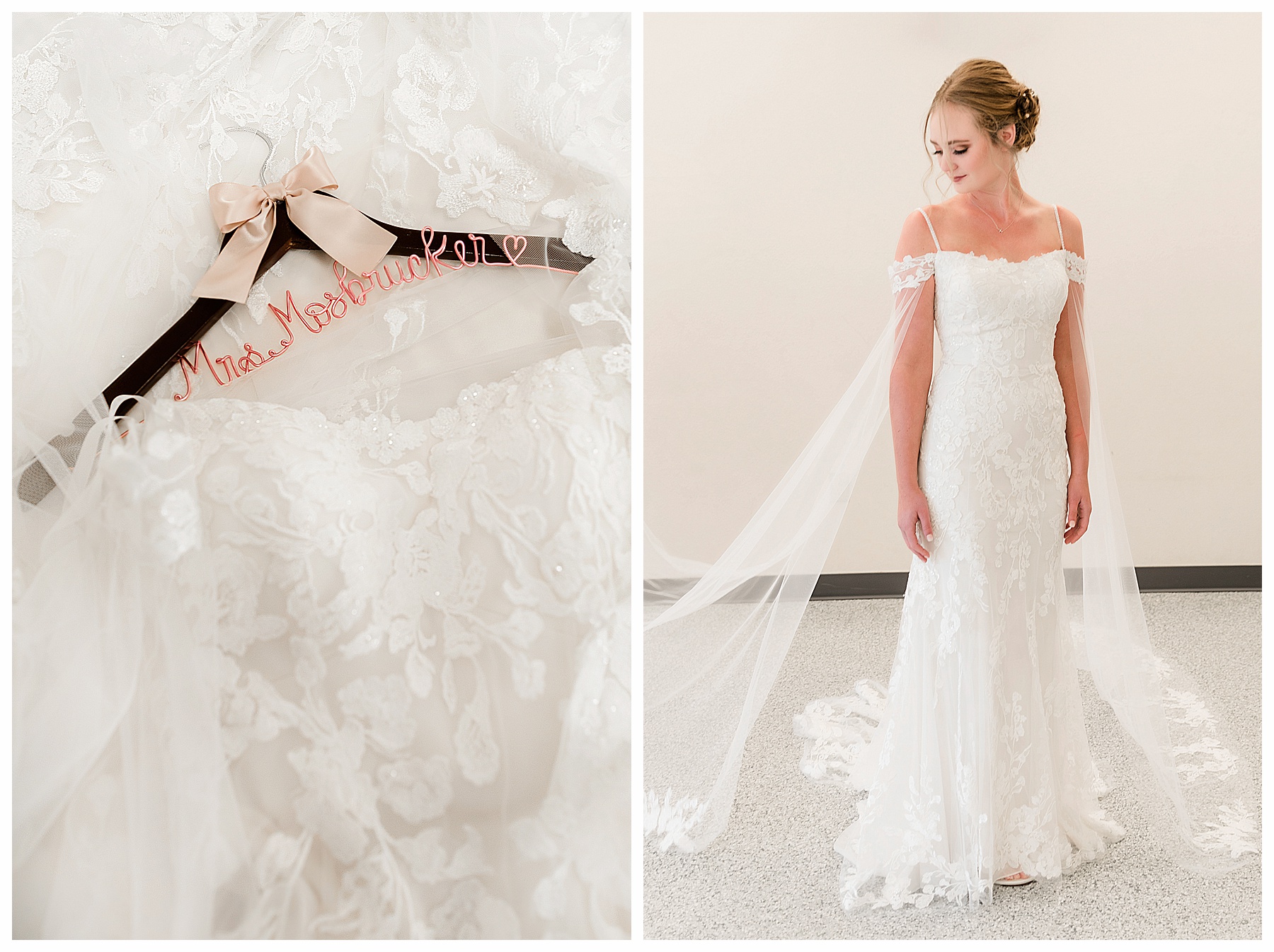 Bride getting ready and close up of wedding gown.  North Dakota Wedding Photographer