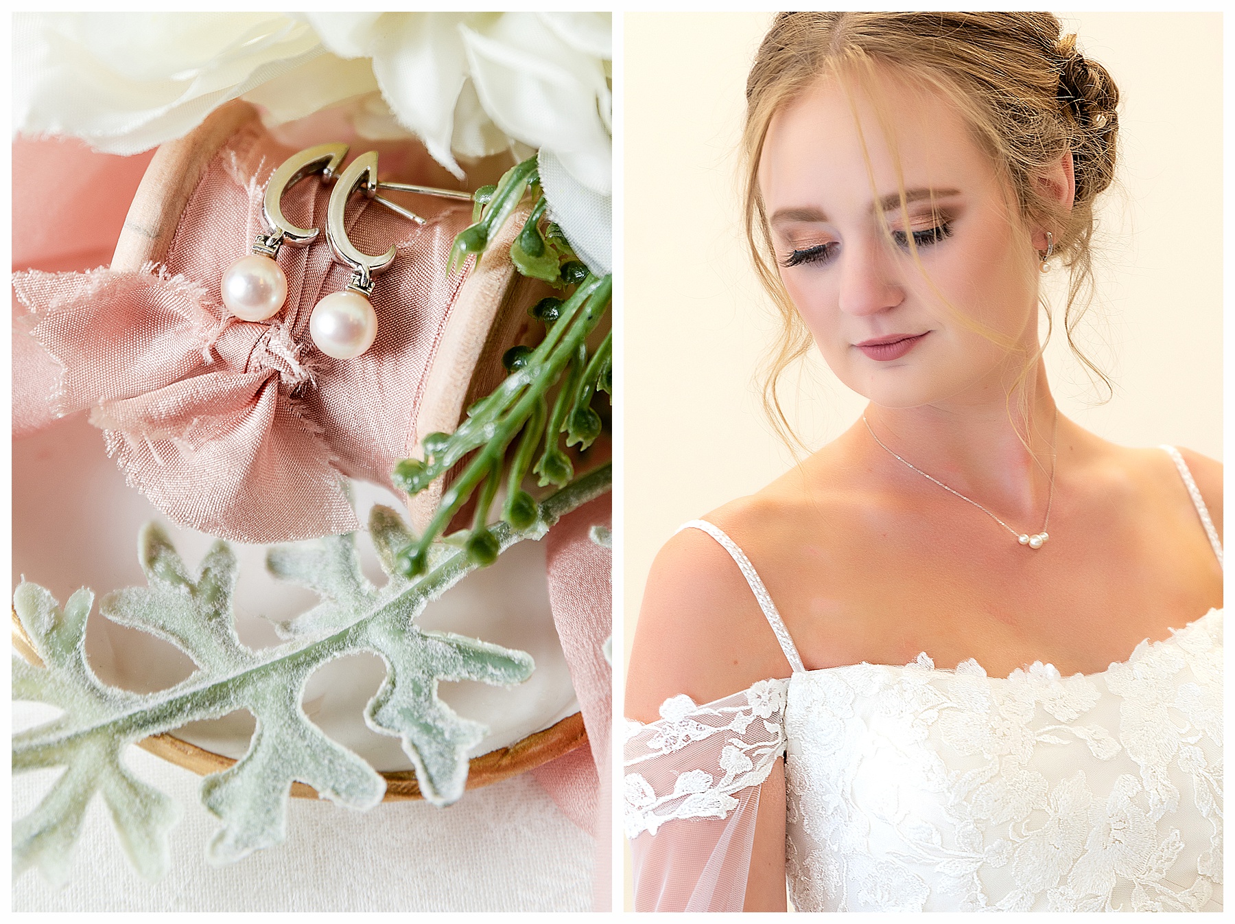 Close up on bride and earrings.  Photographer in Bismarck ND. windy summer wedding
